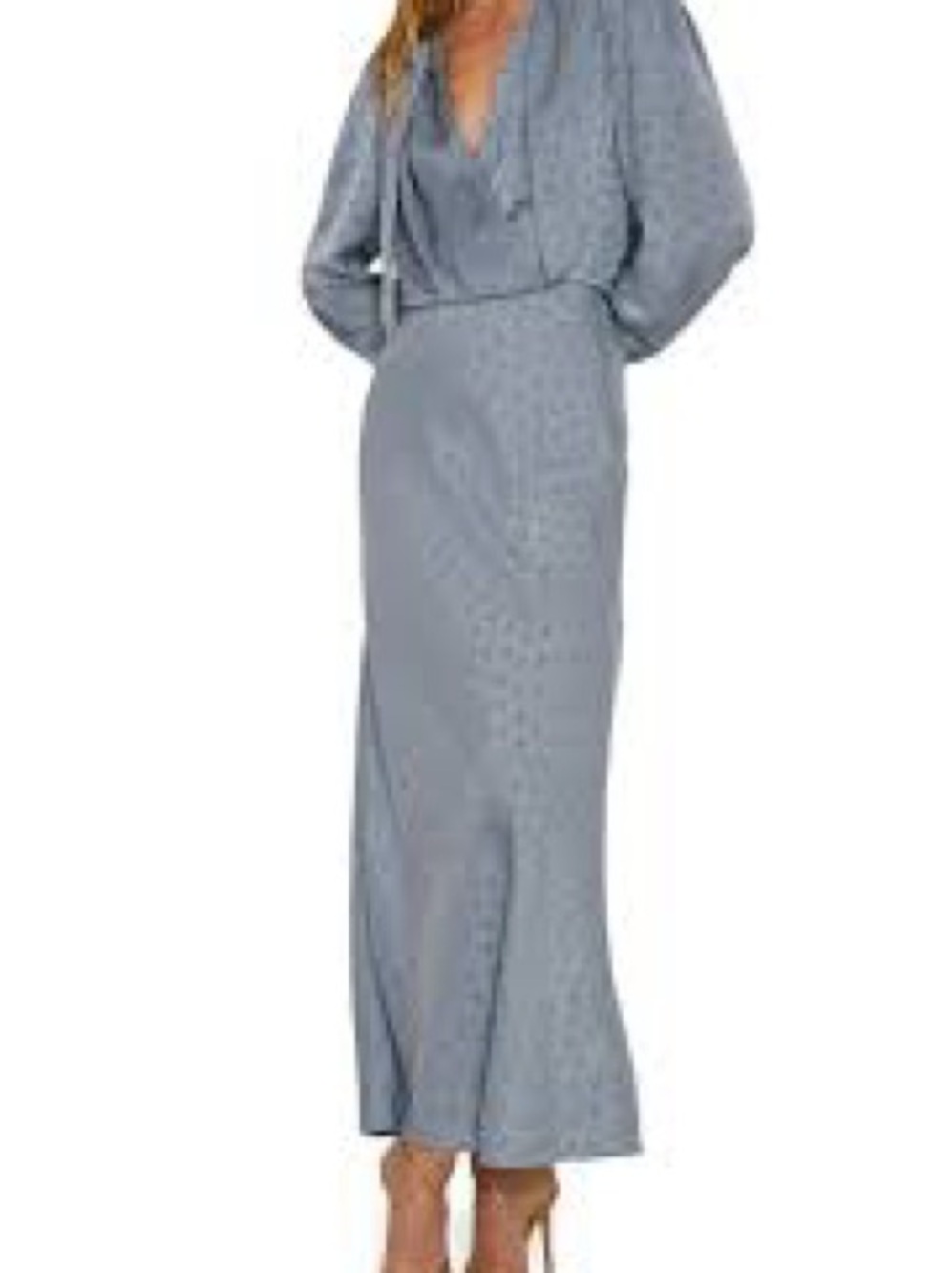 Favorite Daughter Slate Blue Satin Maxi Dress with V-Neck
